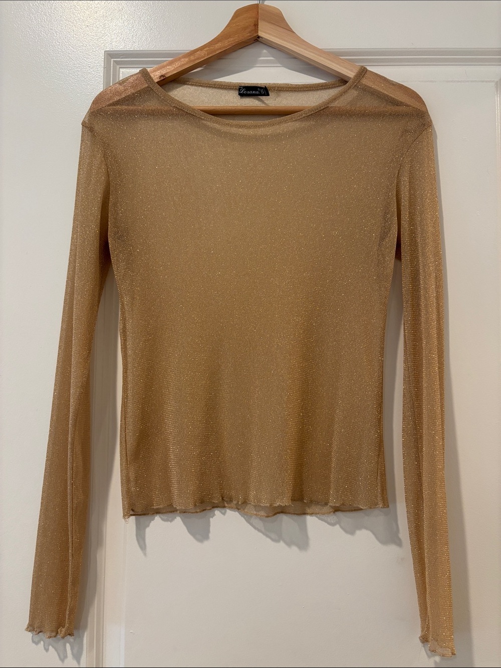 Sheer Metallic Long-Sleeve Top - Gold